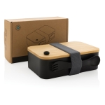 Lunch box écologique en bambou avec fourchette Complete Bamboo Eco couleur noir vue avec boîte