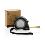 Mètres rubans personnalisés recyclés avec bracelet 3M/16mm couleur noir vue avec boîte