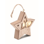 Étoile de Noël en bois décorée d´une lumière et d´une ficelle couleur bois