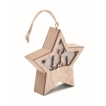 Étoile de Noël en bois décorée d´une lumière et d´une ficelle couleur bois deuxième vue