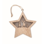 Étoile de Noël en bois décorée d´une lumière et d´une ficelle couleur bois quatrième vue