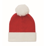 Bonnet de Noël tricoté en polyester PET avec manchette et pompon couleur rouge