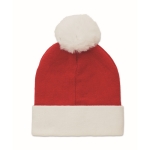 Bonnet de Noël tricoté en polyester PET avec manchette et pompon couleur rouge deuxième vue