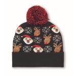 Bonnet de Noël tricoté en acrylique élastique, revers et pompon couleur noir