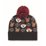 Bonnet de Noël tricoté en acrylique élastique, revers et pompon couleur noir deuxième vue