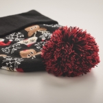 Bonnet de Noël tricoté en acrylique élastique, revers et pompon couleur noir quatrième vue photographique
