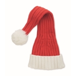 Bonnet de Noël long floqué avec revers et pompon en polyester RPET couleur rouge