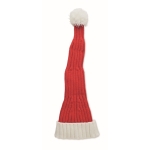 Bonnet de Noël long floqué avec revers et pompon en polyester RPET couleur rouge deuxième vue