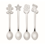 Set de 4 cuillères à thé version Noël avec boîte cadeau couleur argenté mat