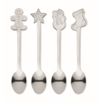 Set de 4 cuillères à thé version Noël avec boîte cadeau couleur argenté mat deuxième vue