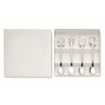 Set de 4 cuillères à thé version Noël avec boîte cadeau couleur argenté mat troisième vue