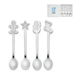 Set de 4 cuillères à thé version Noël avec boîte cadeau couleur argenté mat vue avec zone d'impression