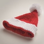 Bonnet de Noël en acrylique souple et élastique avec revers et pompon couleur rouge troisième vue photographique