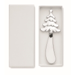 Couteau à fromage en zinc avec motif de sapin de Noël sur le manche couleur argenté mat troisième vue