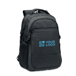 Sac à dos RPET pour ordinateur, plusieurs poches rembourrées de 15´´ couleur noir vue avec zone d'impression