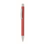 Stylo en papier recyclé avec bouton et clip métallique encre bleue couleur rouge