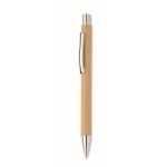 Stylo en papier recyclé avec bouton et clip métallique encre bleue couleur beige