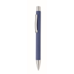 Stylo en papier recyclé avec bouton et clip métallique encre bleue couleur bleu roi