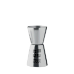 Verre doseur personnalisé en acier inoxydable de 25 ml et 40 ml couleur argenté mat vue avec zone d'impression