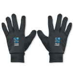 Gants de sport tactiles en polyester pour l´utilisation du smartphone couleur noir vue avec zone d'impression