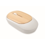 Souris sans fil en ABS recyclé avec couvercle en bambou naturel couleur blanc
