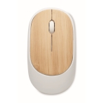 Souris sans fil en ABS recyclé avec couvercle en bambou naturel couleur blanc deuxième vue