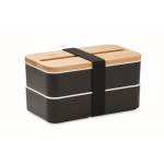 Boîte repas en PP recyclé, 2 niveaux + séparateur + couverts 2x400ml couleur noir