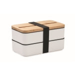 Boîte repas en PP recyclé, 2 niveaux + séparateur + couverts 2x400ml couleur blanc
