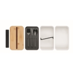 Boîte repas en PP recyclé, 2 niveaux + séparateur + couverts 2x400ml couleur blanc deuxième vue