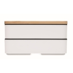 Boîte repas en PP recyclé, 2 niveaux + séparateur + couverts 2x400ml couleur blanc sixième vue