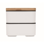 Boîte repas en PP recyclé, 2 niveaux + séparateur + couverts 2x400ml couleur blanc septième vue