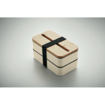 Lunch box en PP recyclé, 2 niveaux + séparateur + couverts 2 x 400 ml couleur beige