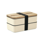 Lunch box en PP recyclé, 2 niveaux + séparateur + couverts 2 x 400 ml couleur beige