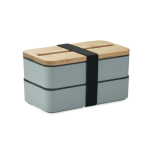 Lunch box en PP recyclé, 2 niveaux + séparateur + couverts 2 x 400 ml couleur noir mat