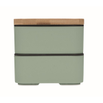 Lunch box en PP recyclé, 2 niveaux + séparateur + couverts 2 x 400 ml couleur vert menthe septième vue