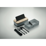 Boîte repas en PP recyclé, 2 niveaux + séparateur + couverts 2x400ml