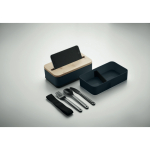 Boîte repas en PP recyclé, 2 niveaux + séparateur + couverts 2x400ml
