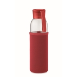 Gourde en verre recyclé avec manchon et bouchon antifuite 500ml couleur rouge
