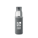 Gourde en verre recyclé avec manchon et bouchon antifuite 500ml couleur gris foncé vue avec zone d'impression