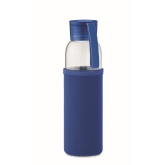 Gourde en verre recyclé avec manchon et bouchon antifuite 500ml couleur bleu roi