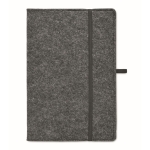 Carnet d´entreprise en feutre RPET, papier recyclé A5 feuilles lignées couleur gris foncé deuxième vue