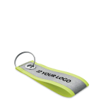 Porte-clés personnalisé en polyester réfléchissant et promotionnel couleur jaune fluorescent vue avec zone d'impression