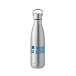 Bouteille isotherme en acier recyclé avec bouchon et poignée 500ml couleur argenté mat vue avec zone d'impression