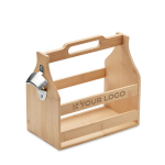 Boîte à bière en bambou avec décapsuleur et capacité pour 6 bouteilles couleur bois vue avec zone d'impression