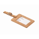 Etiquette à bagages avec logo en liège et carte transparente couleur beige