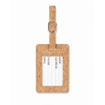 Etiquette à bagages avec logo en liège et carte transparente couleur beige troisième vue