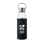 Gourde en verre avec couvercle anti-fuite, poignée et capuchon 500ml couleur transparent vue avec zone d'impression