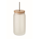 Tasse à cocktail imprimée avec paille en acier et couvercle 400ml couleur blanc transparent