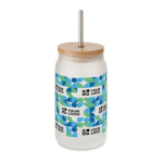 Tasse à cocktail imprimée avec paille en acier et couvercle 400ml couleur blanc transparent vue avec zone d'impression