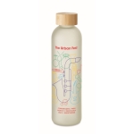 Gourde en verre impression en quadrichromie et bouchon bambou 650ml couleur blanc transparent vue principale